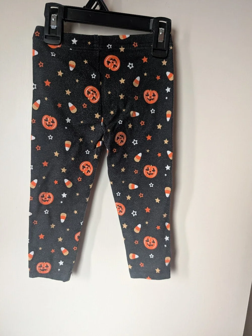 Kids 2t Unisex Halloween Pumpkin Print Leggings - Black & Orange